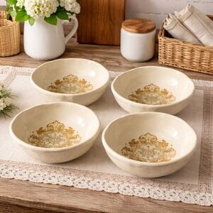 Set of 4 Tosoma by Noble Excellence Bowls Portuguese Stoneware Cream Tan 7.125"